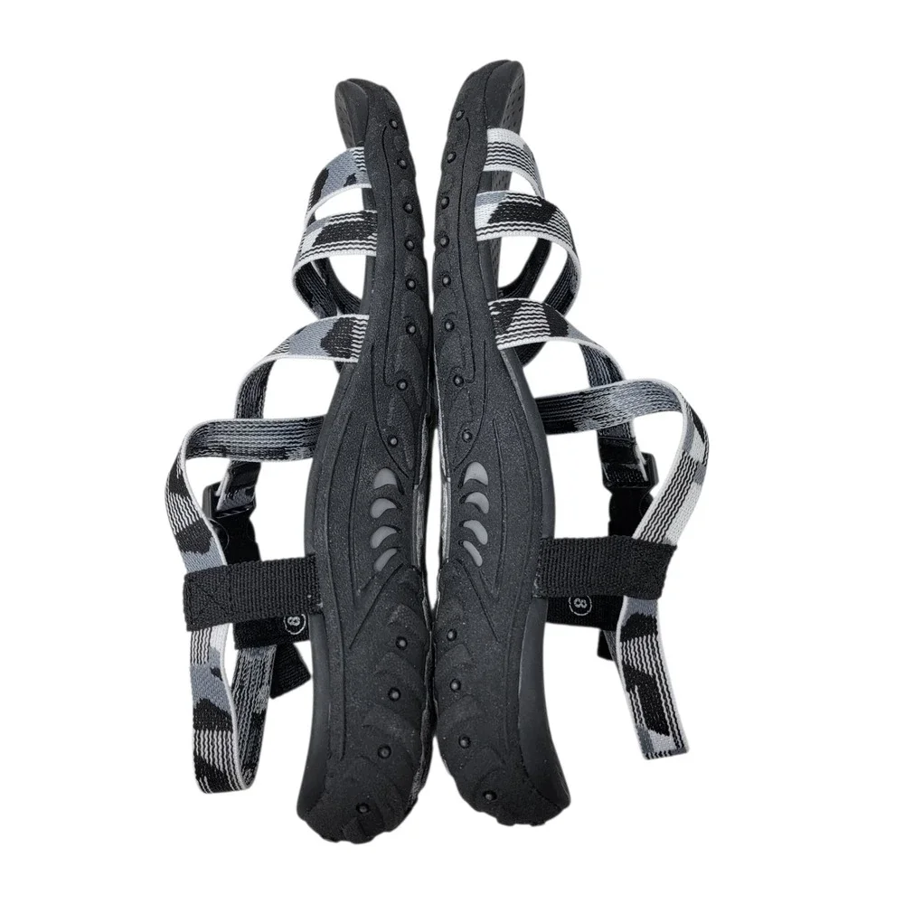 Skechers Reggae Color Fuze Sandals Womens‎ 8 Black White Outdoor Strappy New